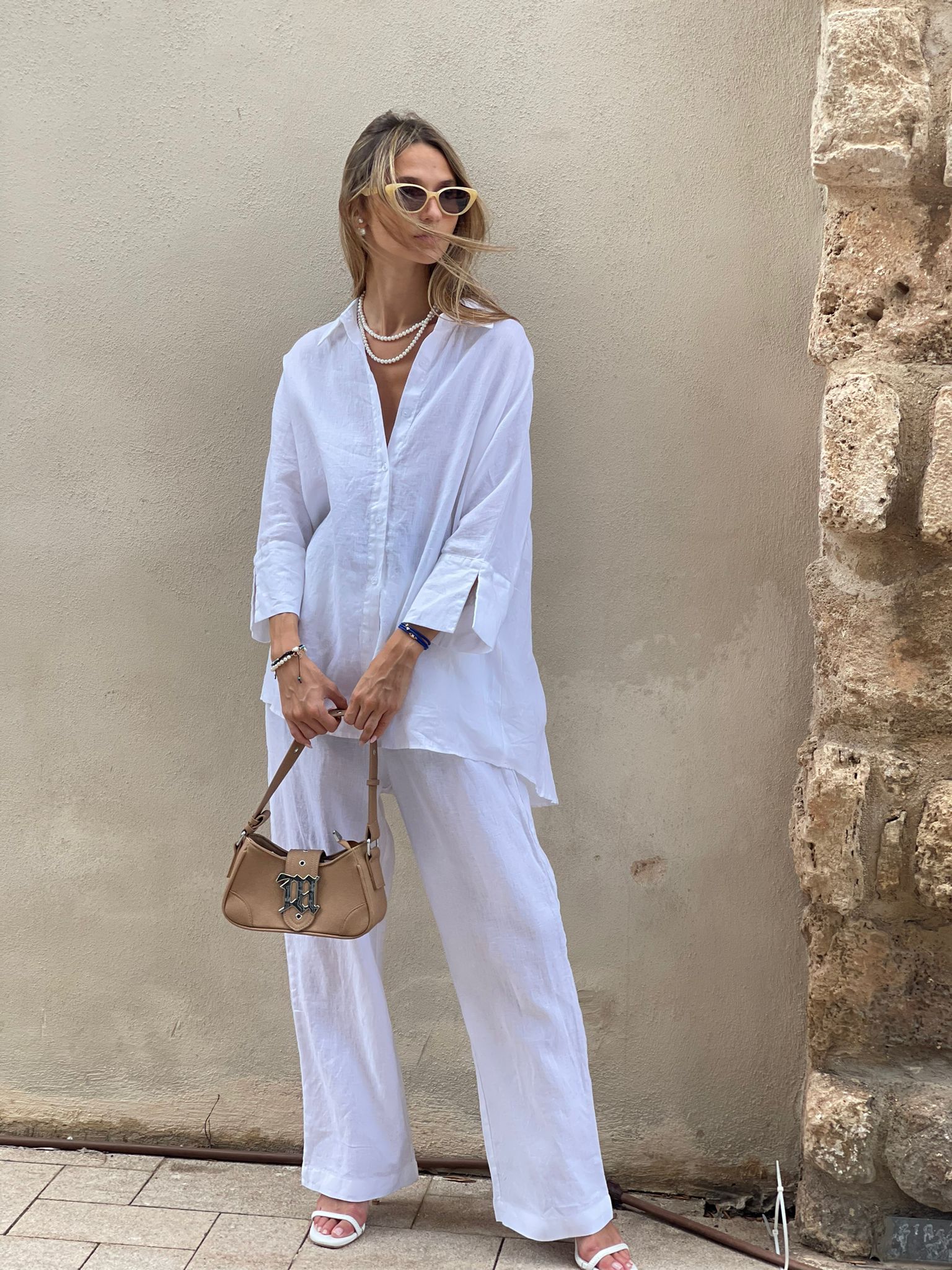 חליפת פשתן ריי לבן