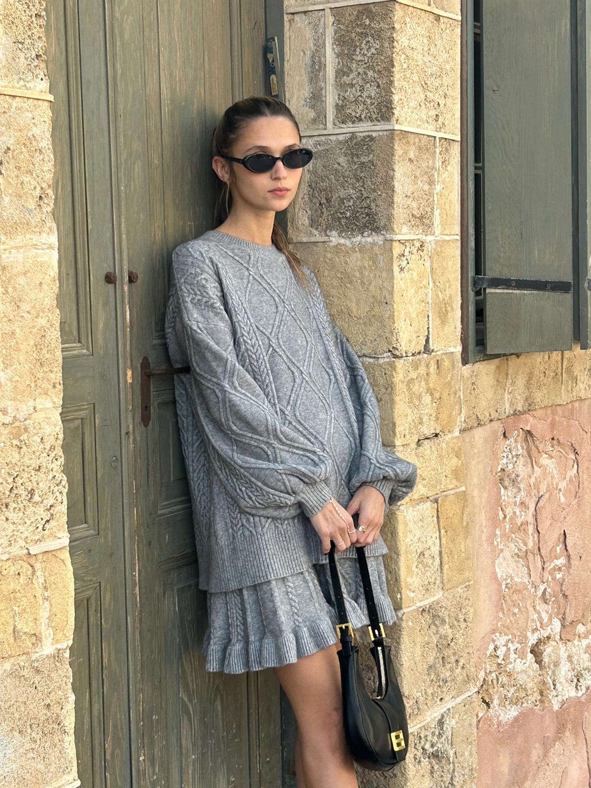 חליפת סריג אליה אפור בהיר