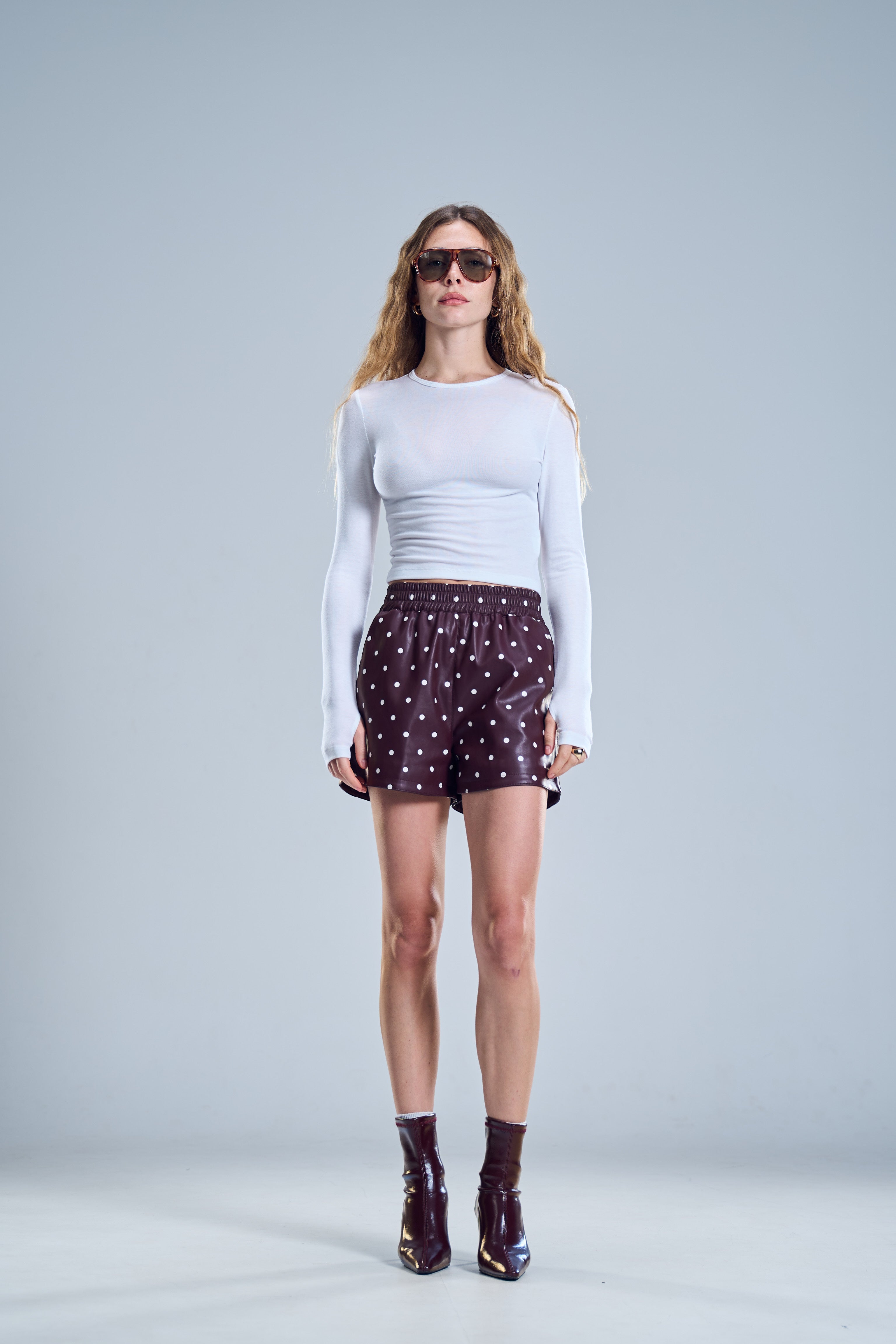 מכנס מייסי דמוי עור בורדו