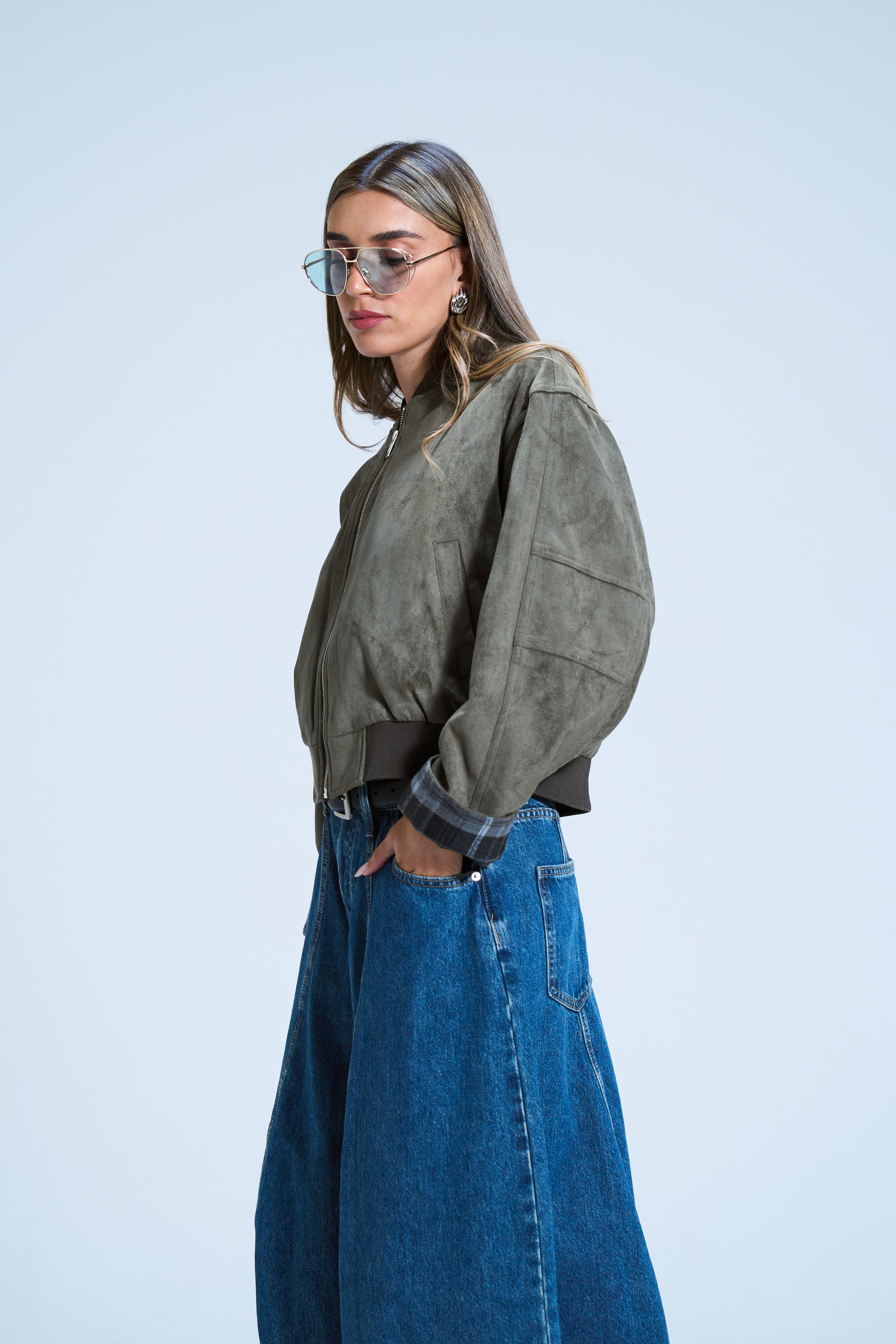 ג׳קט אדלי זמש זית