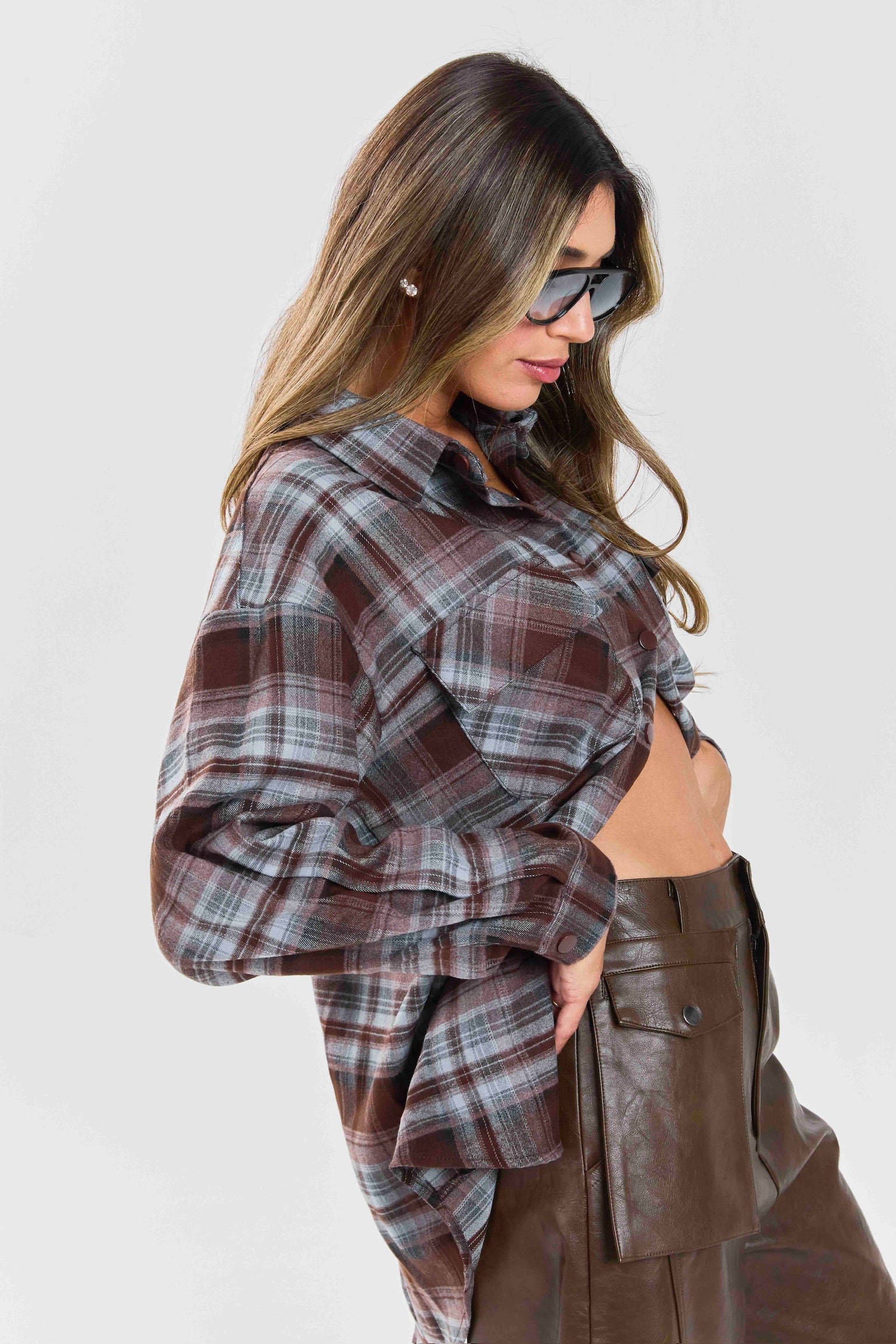 מכנס סאני דמוי עור חום