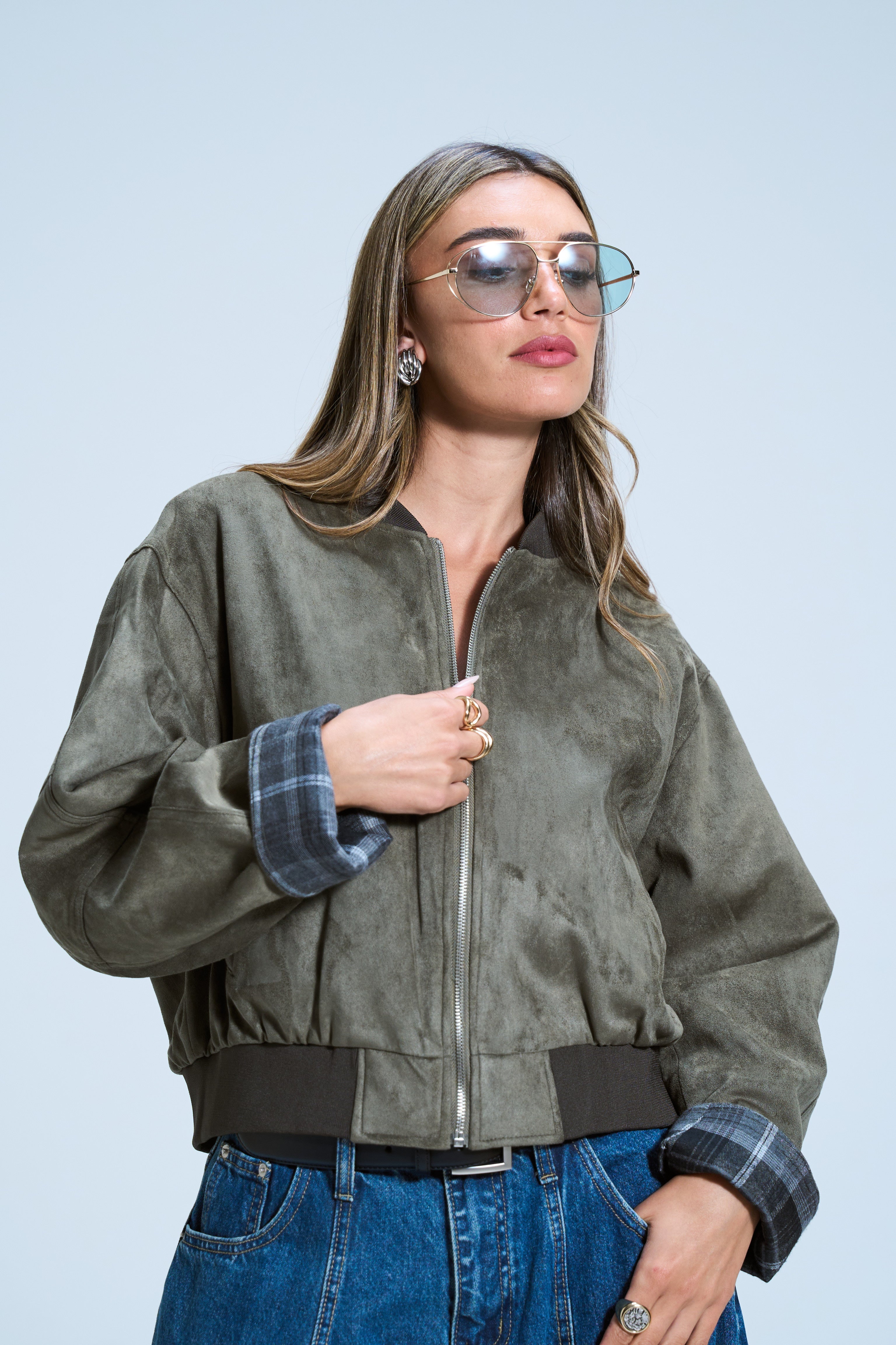 ג׳קט אדלי זמש זית