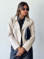 ג׳קט אוליביה דמוי עור שמנת