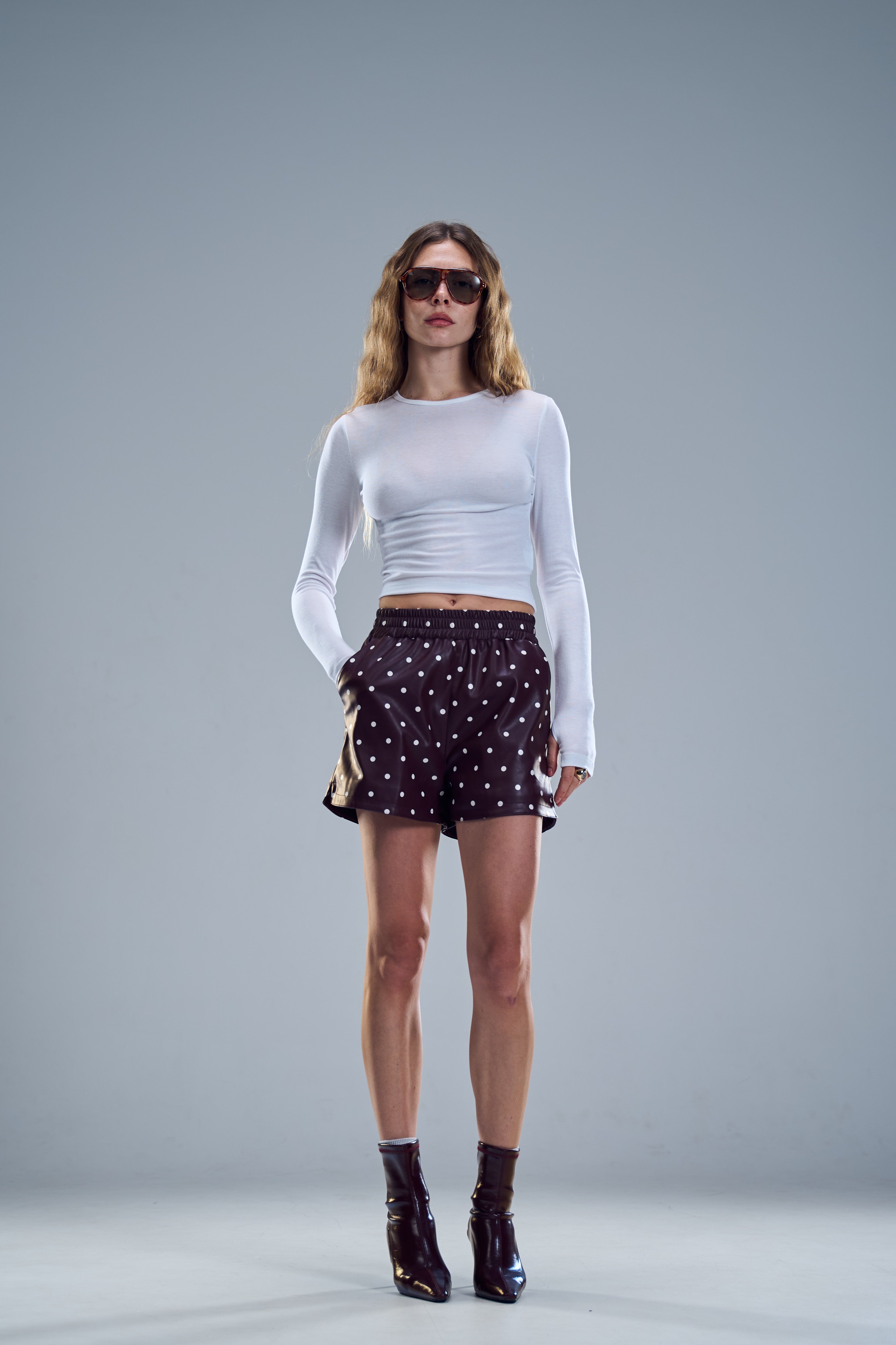 מכנס מייסי דמוי עור בורדו