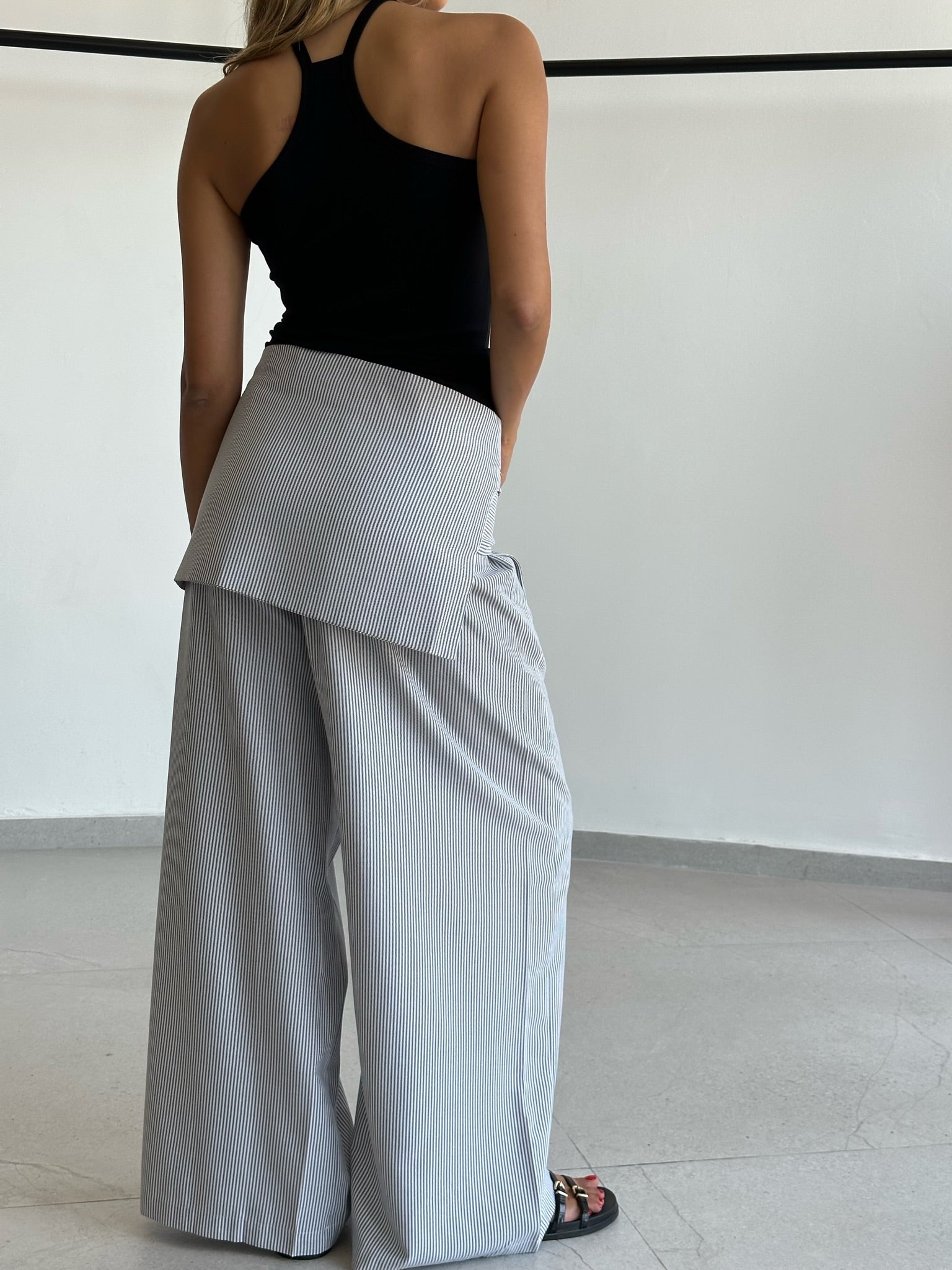 Black striped poly pants