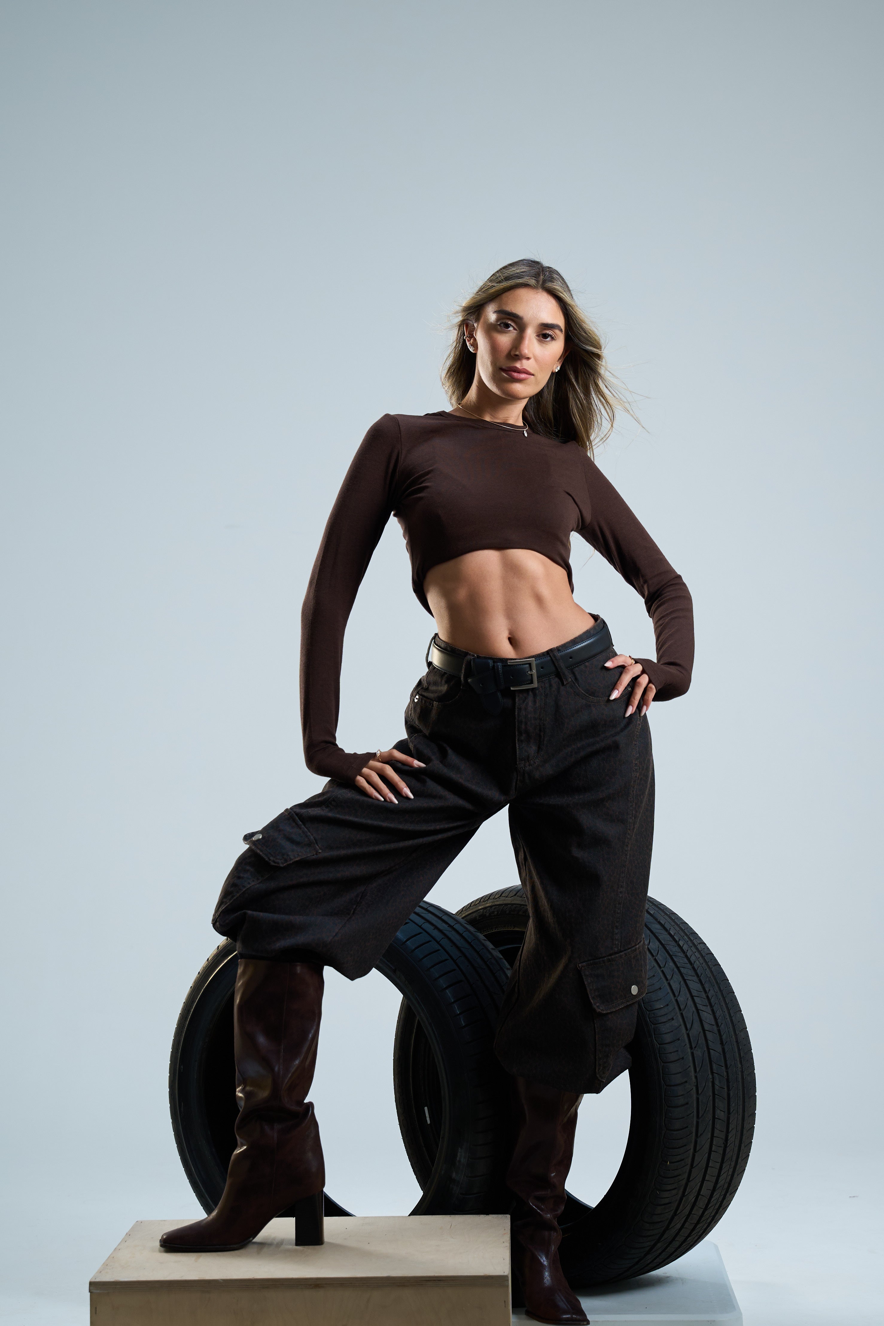 מכנס פלג מנומר חום