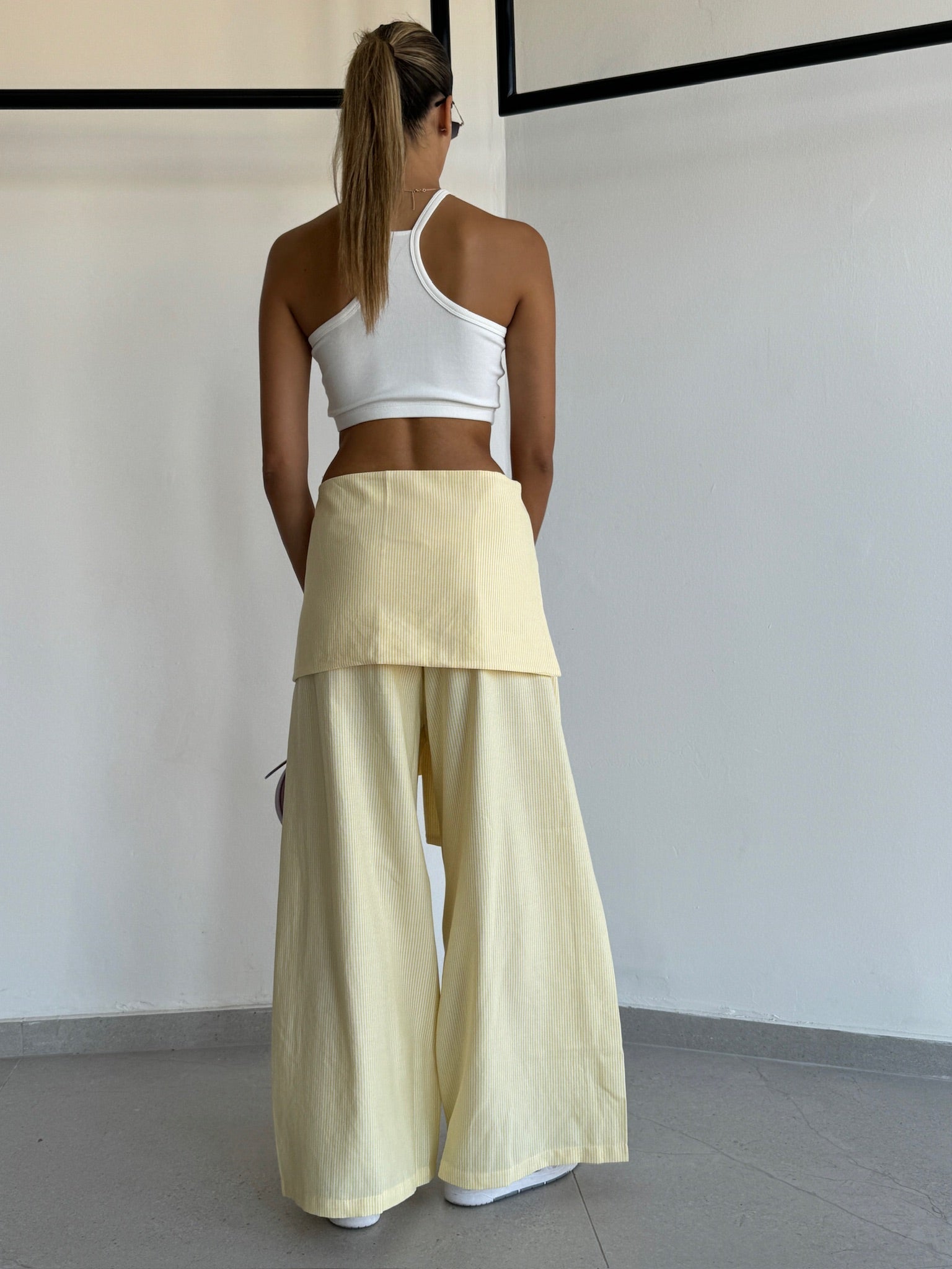 Yellow striped poly pants