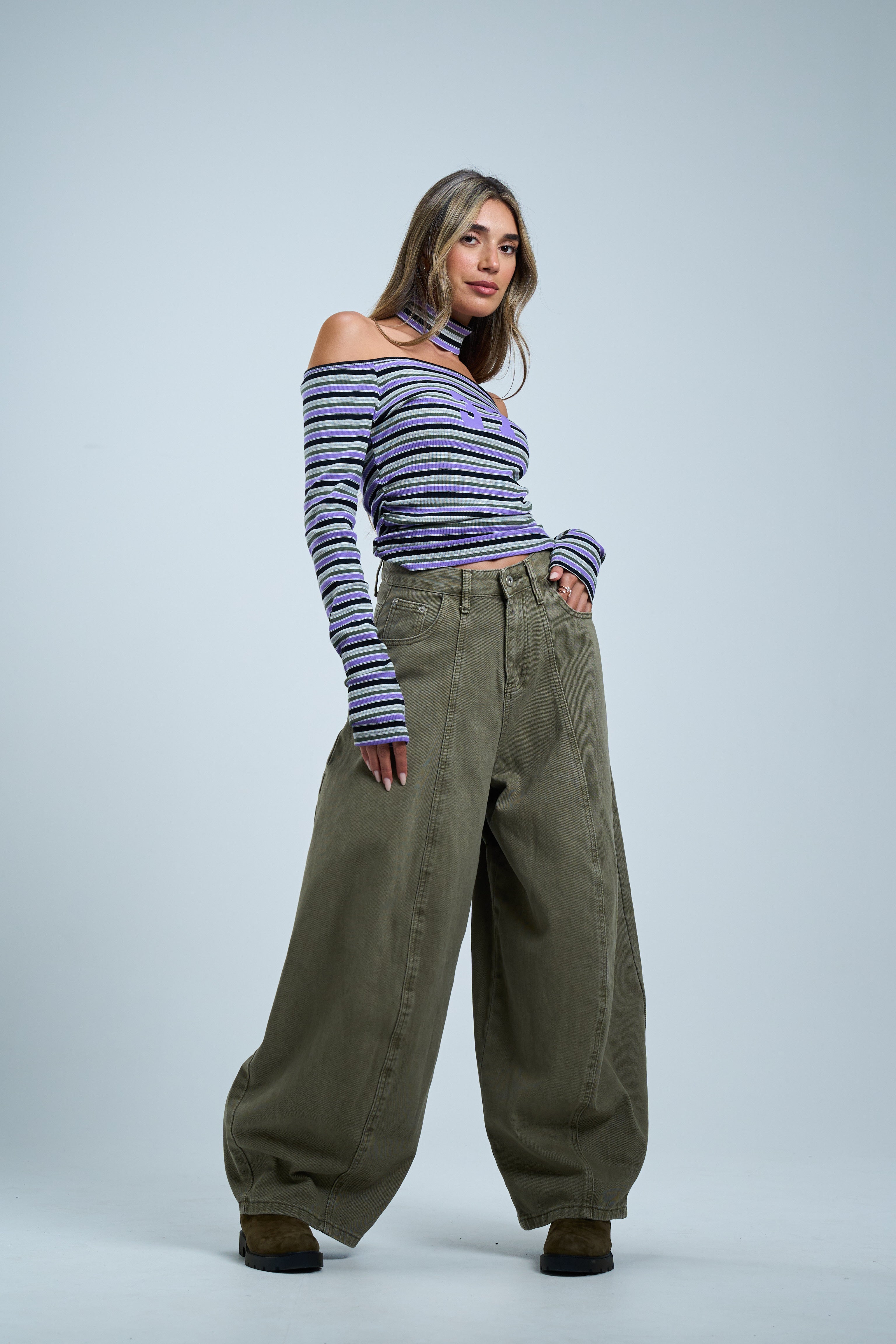 מכנס ג׳ינס נאיה זית