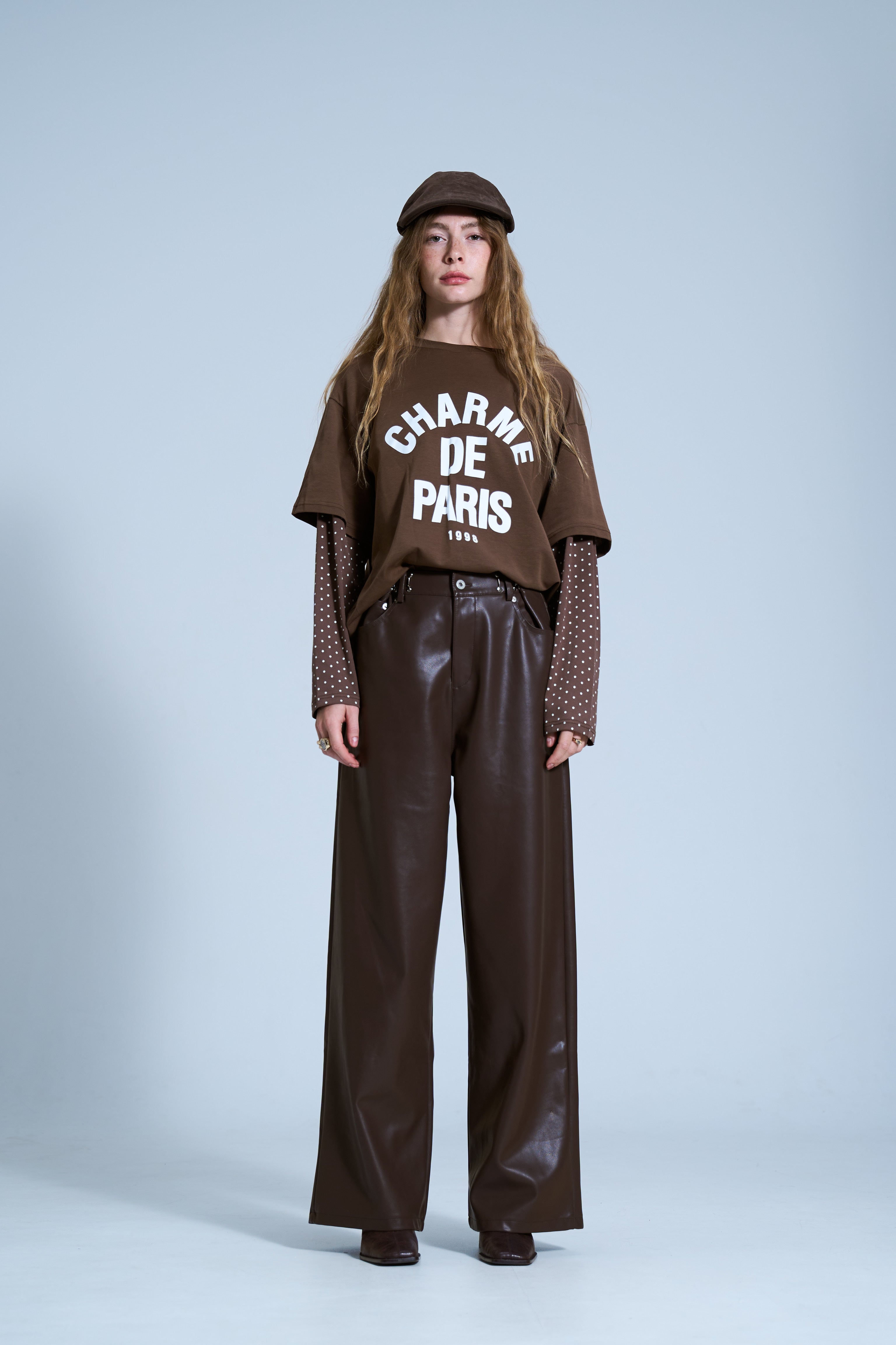 מכנס דמוי עור מייסון חום