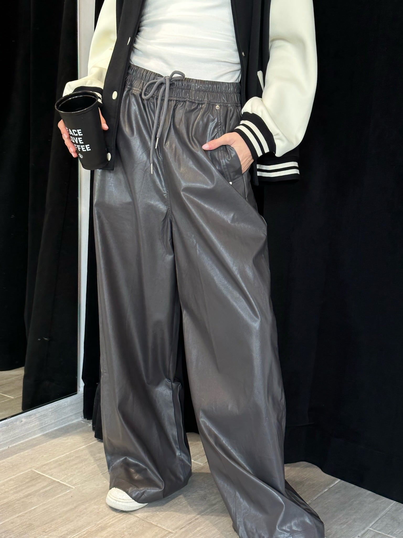 Gray leather-like pants