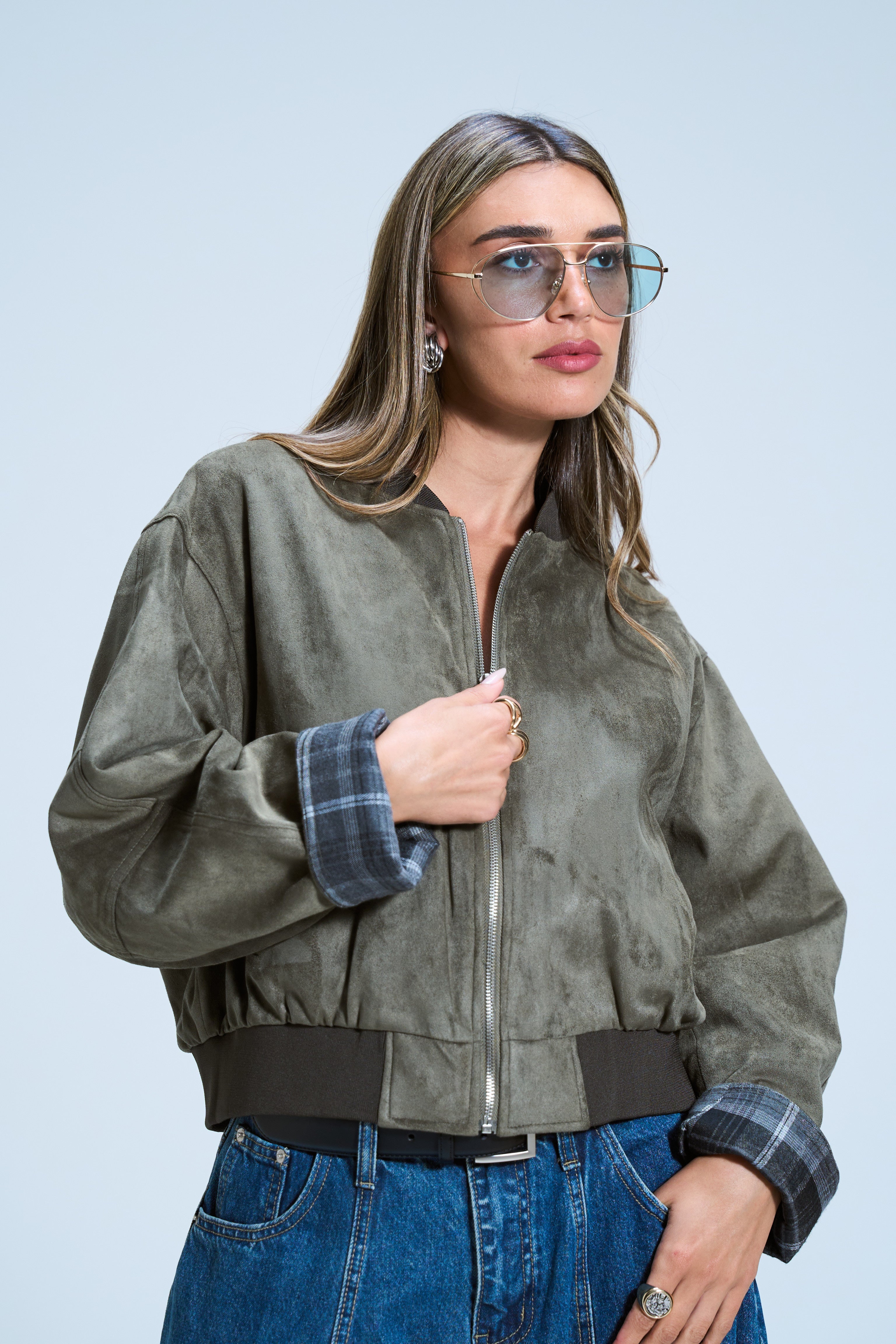 ג׳קט אדלי זמש זית