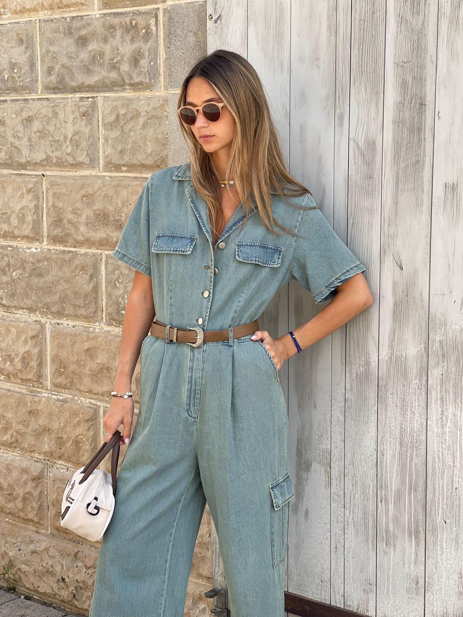 Mia light denim overalls